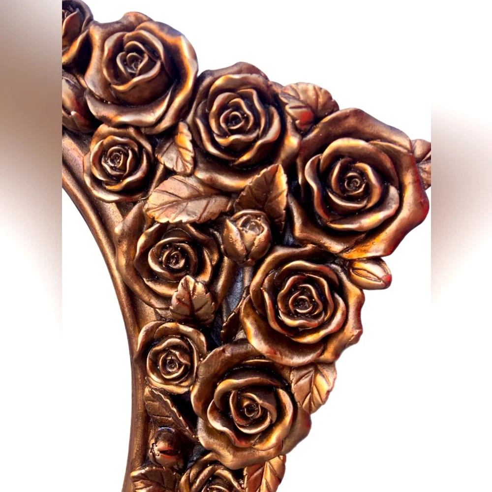Golden Brass Frame Roses Mirror Wall Decoration Gold Valentine’s Day Gift Idea